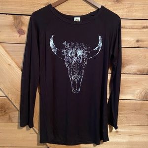 Pink Foot Black Long Sleeved Western Graphic Tee